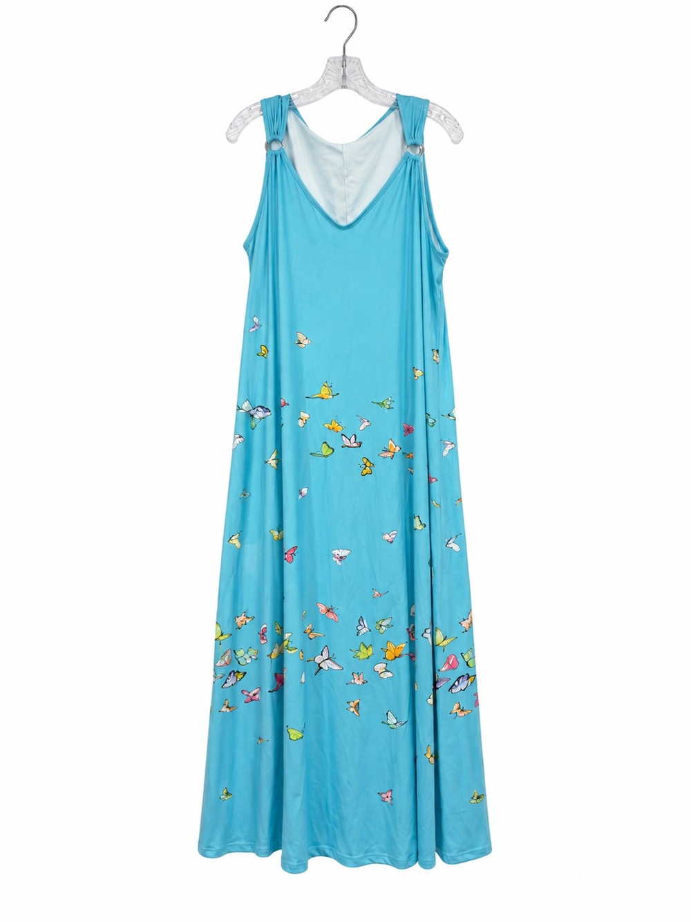 Turquoise Butterfly Print Maxi Dress Size 2XL - Picture 3 of 5